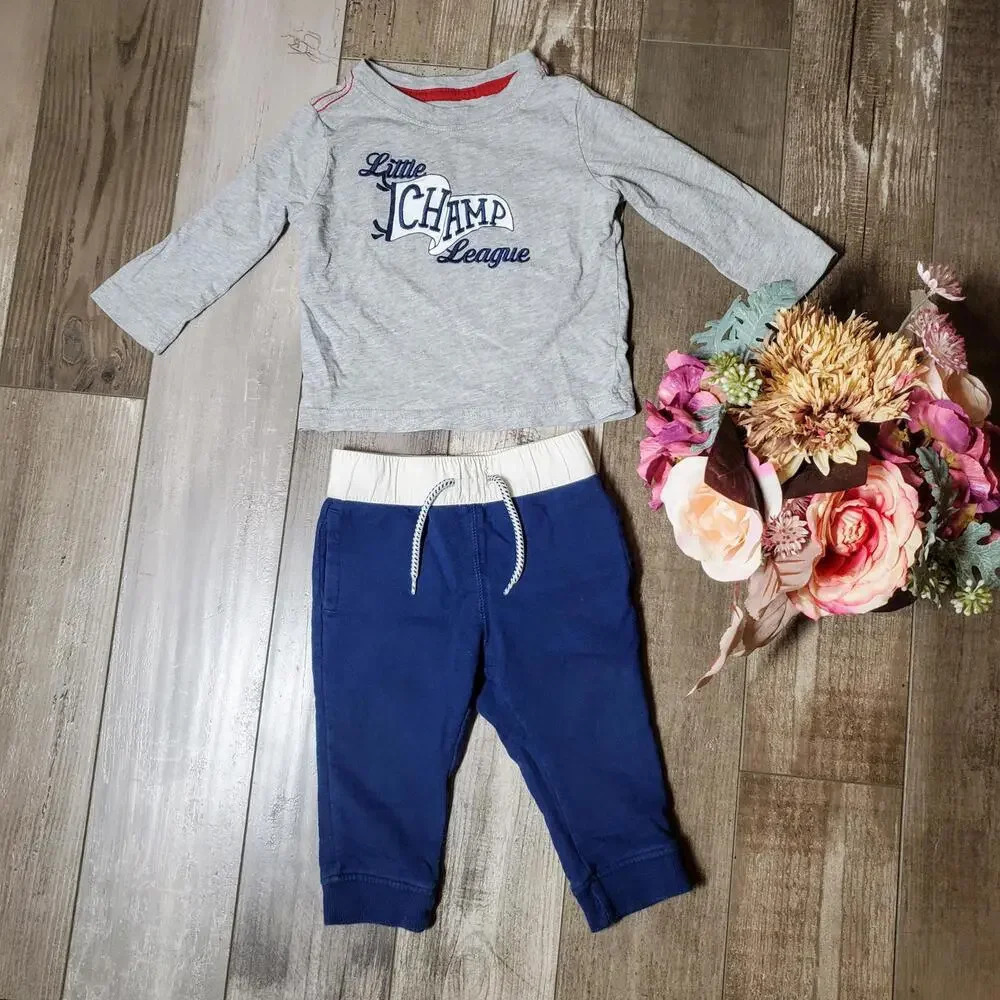 Crazy 8 Baby Boy 6-12m Blue and Gray Little Champ League Outfit NWOT